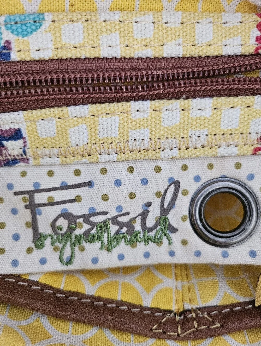 Fossil Watercolor Striped Organizer Denim Fabric Cross Body Purse W/fossil Key